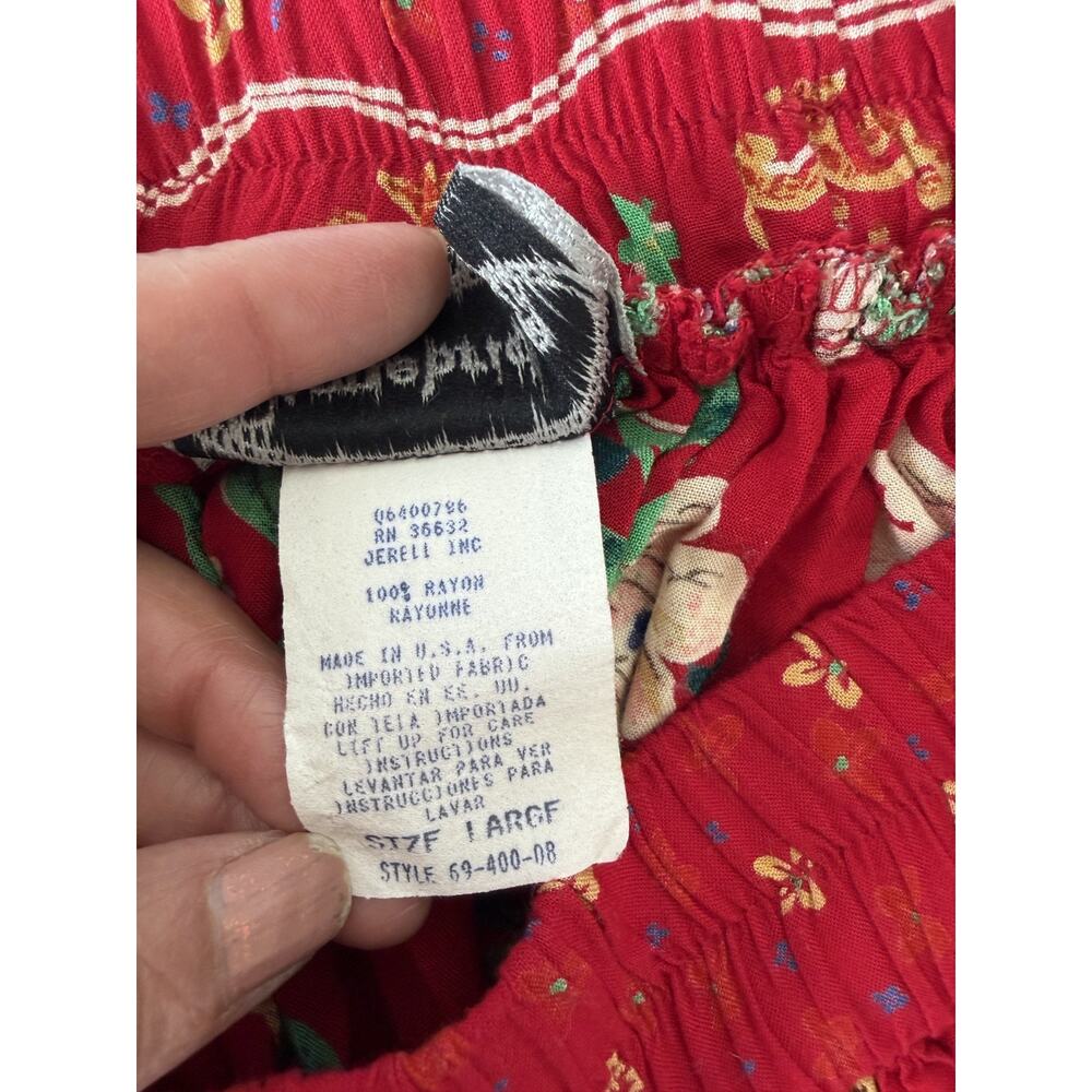 Vintage Red Blue Floral Maxi Skirt Womens large Boho Striped Rayon Cottagecore - Picture 7 of 9
